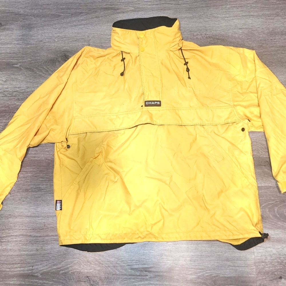VINTAGE Chaps Ralph Lauren Jacket Mens Large Yellow Pullover Hooded Windbreaker